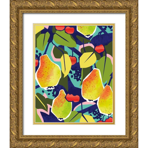 Cherry Berry Pear Gold Ornate Wood Framed Art Print with Double Matting by Gallagher, Megan