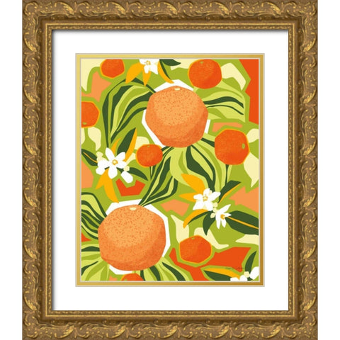 Tangerine Grapefruit Gold Ornate Wood Framed Art Print with Double Matting by Gallagher, Megan