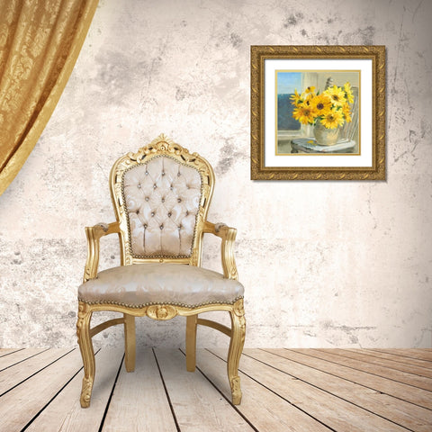 Sunflowers by the Sea Crop Light Gold Ornate Wood Framed Art Print with Double Matting by Nai, Danhui