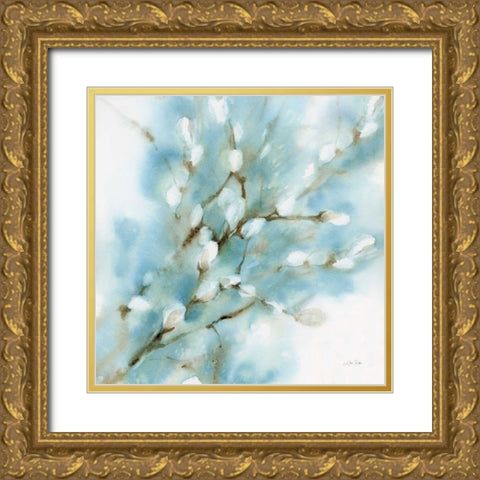 Pussy Willows Square Gold Ornate Wood Framed Art Print with Double Matting by Pete, Katrina