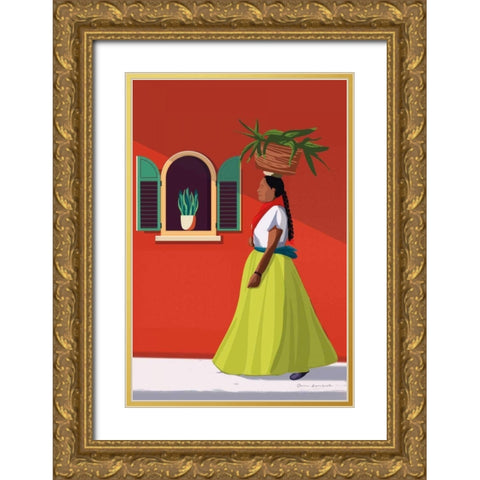 Market Day Woman Gold Ornate Wood Framed Art Print with Double Matting by Escalante, Omar