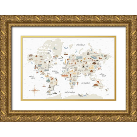 Around the World I Gold Ornate Wood Framed Art Print with Double Matting by Marshall, Laura