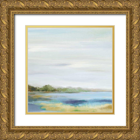 Emerald Lagoon Sq Light Gold Ornate Wood Framed Art Print with Double Matting by Vassileva, Silvia