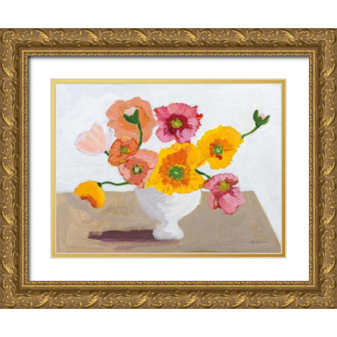 Sorbet Poppies I Gold Ornate Wood Framed Art Print with Double Matting by Munger, Pamela