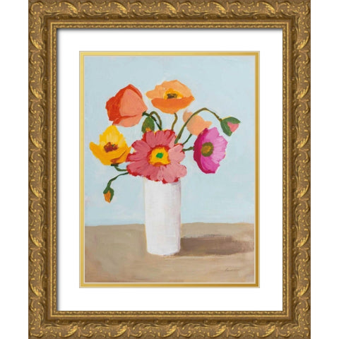 Sorbet Poppies III Gold Ornate Wood Framed Art Print with Double Matting by Munger, Pamela