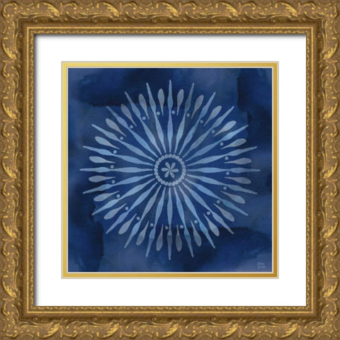 Indigo Splash III Gold Ornate Wood Framed Art Print with Double Matting by June, Dina