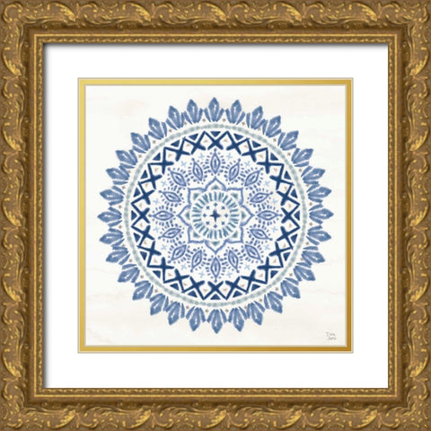 Indigo Splash IV Gold Ornate Wood Framed Art Print with Double Matting by June, Dina