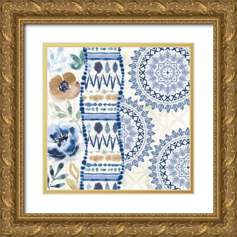 Indigo Splash VII Gold Ornate Wood Framed Art Print with Double Matting by June, Dina