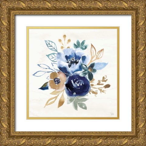 Indigo Splash IX Gold Ornate Wood Framed Art Print with Double Matting by June, Dina