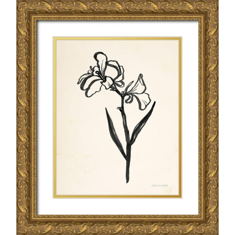 Ink Flower II Cream Gold Ornate Wood Framed Art Print with Double Matting by Miller, Sara Zieve
