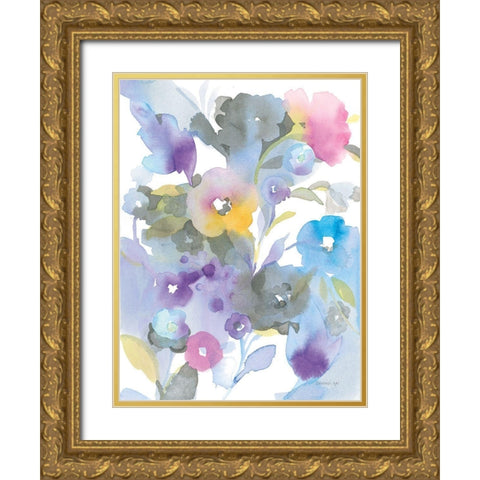 Bright Jewel Garden I Gold Ornate Wood Framed Art Print with Double Matting by Nai, Danhui