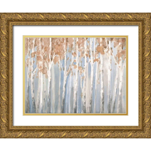 Fall Birches Gold Ornate Wood Framed Art Print with Double Matting by Nai, Danhui