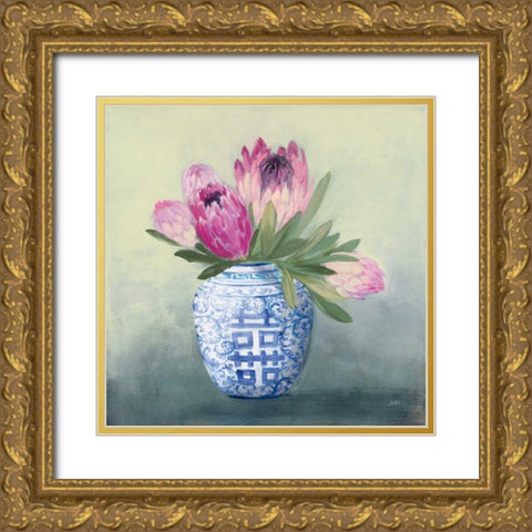 Protea Chinoiserie I Gold Ornate Wood Framed Art Print with Double Matting by Purinton, Julia