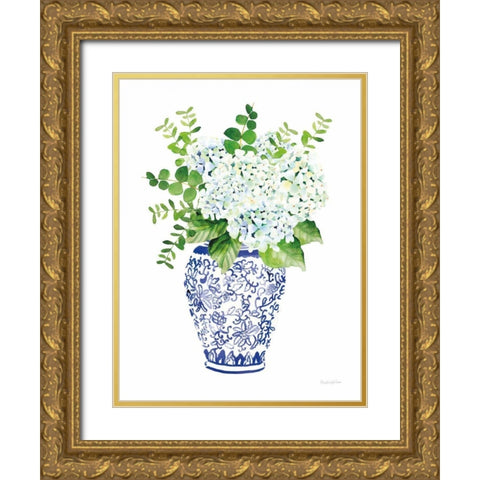 Chinoiserie Hydrangea I Gold Ornate Wood Framed Art Print with Double Matting by Charro, Mercedes Lopez