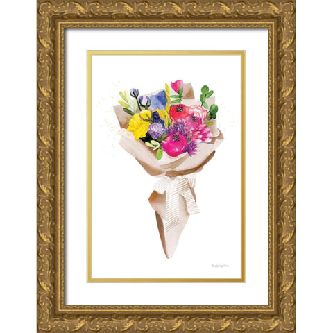 Happy Flowers Gold Ornate Wood Framed Art Print with Double Matting by Charro, Mercedes Lopez