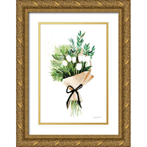 White Tulips Gold Ornate Wood Framed Art Print with Double Matting by Charro, Mercedes Lopez