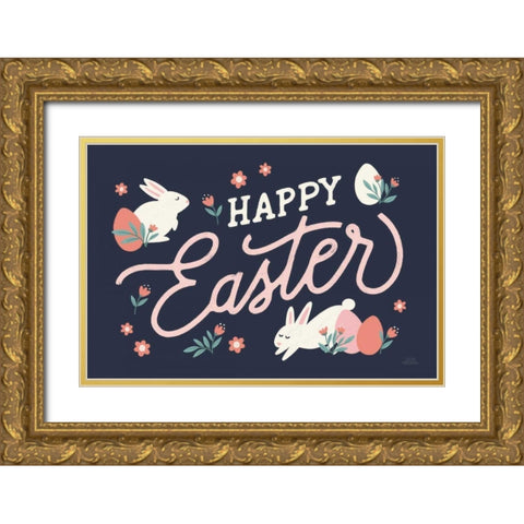 Bunny Kisses I Gold Ornate Wood Framed Art Print with Double Matting by Marshall, Laura