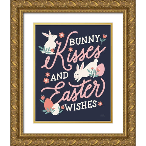 Bunny Kisses II Gold Ornate Wood Framed Art Print with Double Matting by Marshall, Laura