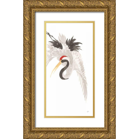 Scroll Crane III Gold Ornate Wood Framed Art Print with Double Matting by Paschke, Chris