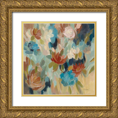 Blue and Sienna Floral Gold Ornate Wood Framed Art Print with Double Matting by Vassileva, Silvia