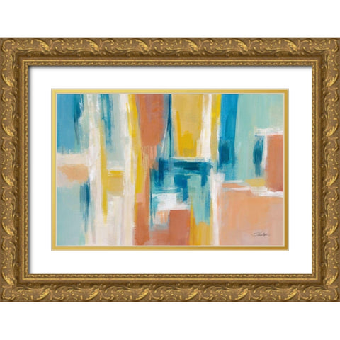 90s Color Blocks Gold Ornate Wood Framed Art Print with Double Matting by Vassileva, Silvia