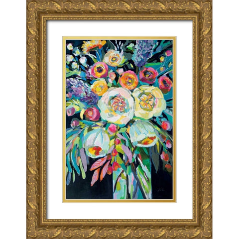 Lilys Bouquet Black Gold Ornate Wood Framed Art Print with Double Matting by Vertentes, Jeanette
