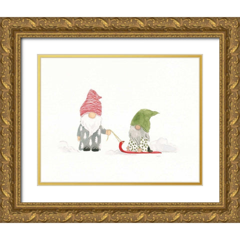 Winter Gnomes III Bright Gold Ornate Wood Framed Art Print with Double Matting by Jackson, Jenaya