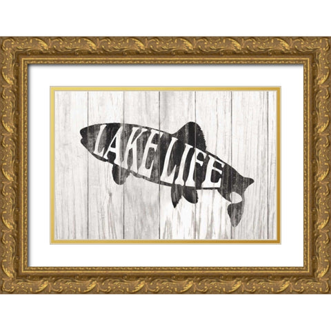 Lake Life Sign Gold Ornate Wood Framed Art Print with Double Matting by Wild Apple Portfolio