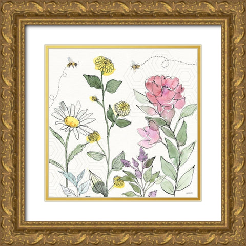 Honeybee Blossoms III Gold Ornate Wood Framed Art Print with Double Matting by Tavoletti, Anne