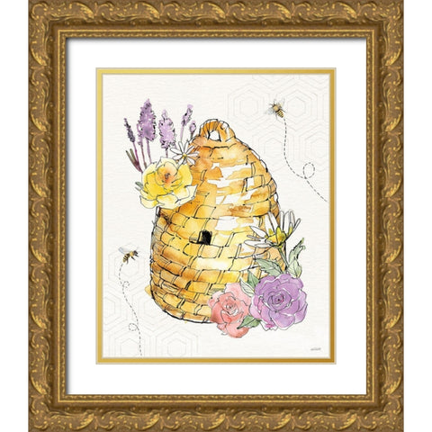 Honeybee Blossoms VII Gold Ornate Wood Framed Art Print with Double Matting by Tavoletti, Anne