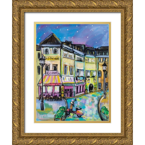 Paris Evening I Gold Ornate Wood Framed Art Print with Double Matting by Vertentes, Jeanette