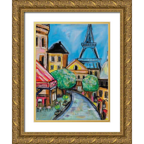 Paris Evening II Gold Ornate Wood Framed Art Print with Double Matting by Vertentes, Jeanette