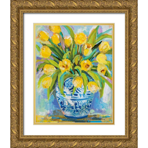 Ginger Jar Tulips Gold Ornate Wood Framed Art Print with Double Matting by Vertentes, Jeanette