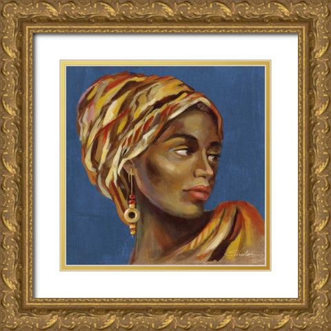 African Beauty I Blue Gold Ornate Wood Framed Art Print with Double Matting by Vassileva, Silvia