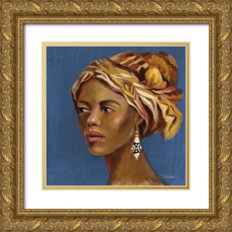 African Beauty II Blue Gold Ornate Wood Framed Art Print with Double Matting by Vassileva, Silvia