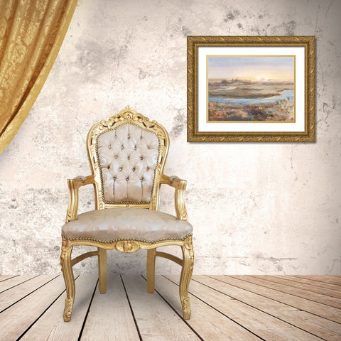 River at Dawn Gold Ornate Wood Framed Art Print with Double Matting by Nai, Danhui