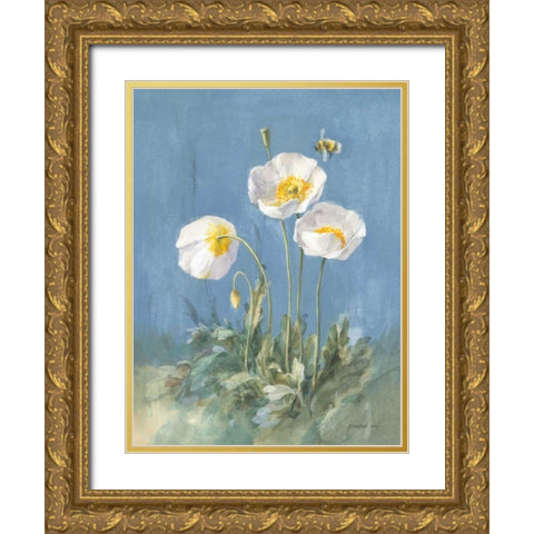White Poppies II Gold Ornate Wood Framed Art Print with Double Matting by Nai, Danhui