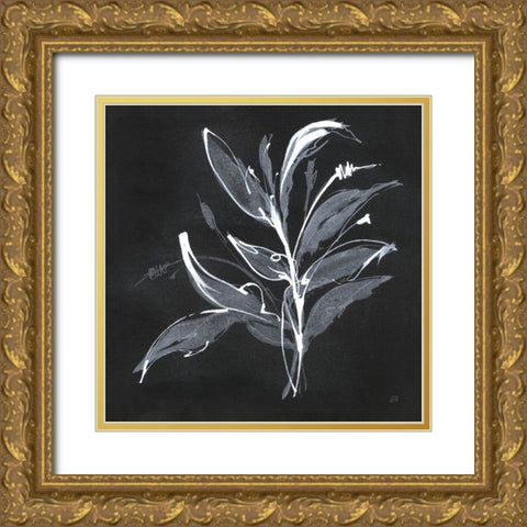 Chalkboard Branch I Gold Ornate Wood Framed Art Print with Double Matting by Paschke, Chris