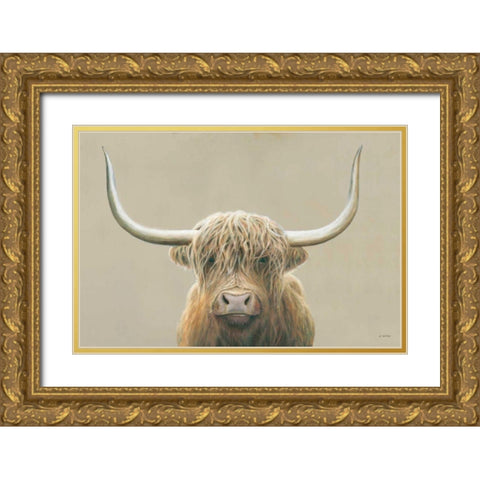 Highland Cow Neutral Gold Ornate Wood Framed Art Print with Double Matting by Wiens, James