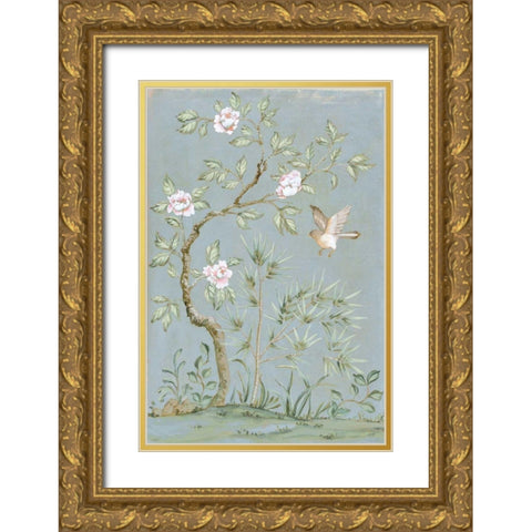 Spring Mural II Blue Gold Ornate Wood Framed Art Print with Double Matting by Purinton, Julia