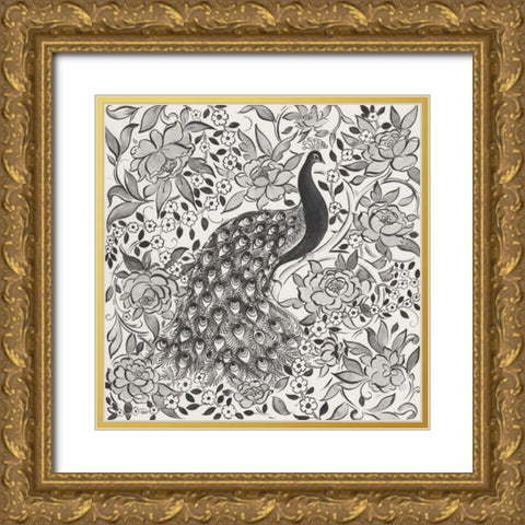 Peacock Garden III BW Gold Ornate Wood Framed Art Print with Double Matting by Thomas, Miranda