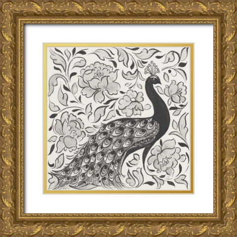 Peacock Garden IV BW Gold Ornate Wood Framed Art Print with Double Matting by Thomas, Miranda