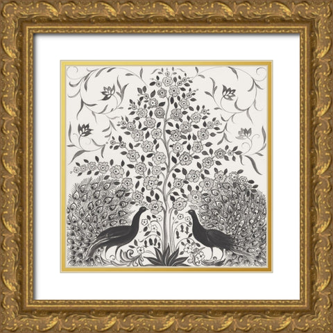 Peacock Garden VIII BW Gold Ornate Wood Framed Art Print with Double Matting by Thomas, Miranda