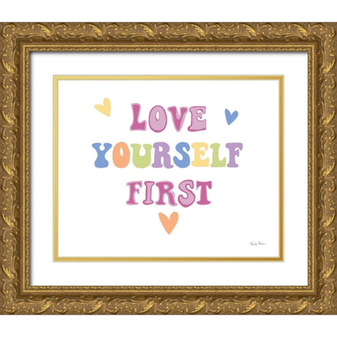 Love Yourself First Pastel Gold Ornate Wood Framed Art Print with Double Matting by Zaman, Farida