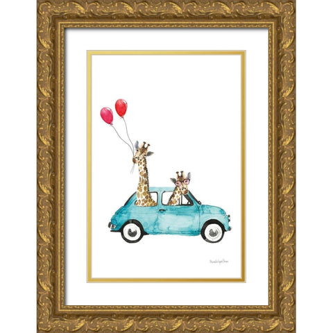 Giraffe Joy Ride III Gold Ornate Wood Framed Art Print with Double Matting by Charro, Mercedes Lopez
