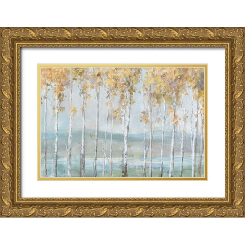 Lakeview Birches Gold Ornate Wood Framed Art Print with Double Matting by Nai, Danhui