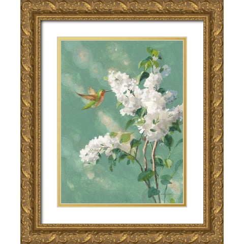 Hummingbird Spring I Gold Ornate Wood Framed Art Print with Double Matting by Nai, Danhui