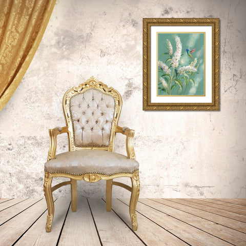 Hummingbird Spring II Gold Ornate Wood Framed Art Print with Double Matting by Nai, Danhui