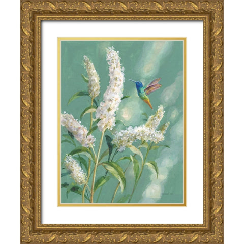 Hummingbird Spring II Gold Ornate Wood Framed Art Print with Double Matting by Nai, Danhui