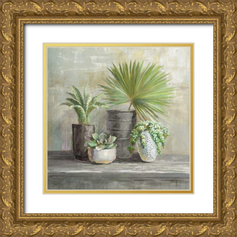 Indoor Garden Gray Gold Ornate Wood Framed Art Print with Double Matting by Nai, Danhui